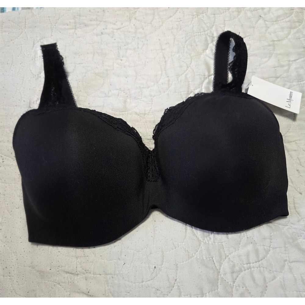 Le Mystere Sz 36G Ladies Black Lace Trim Underwire Molded Cup Bra